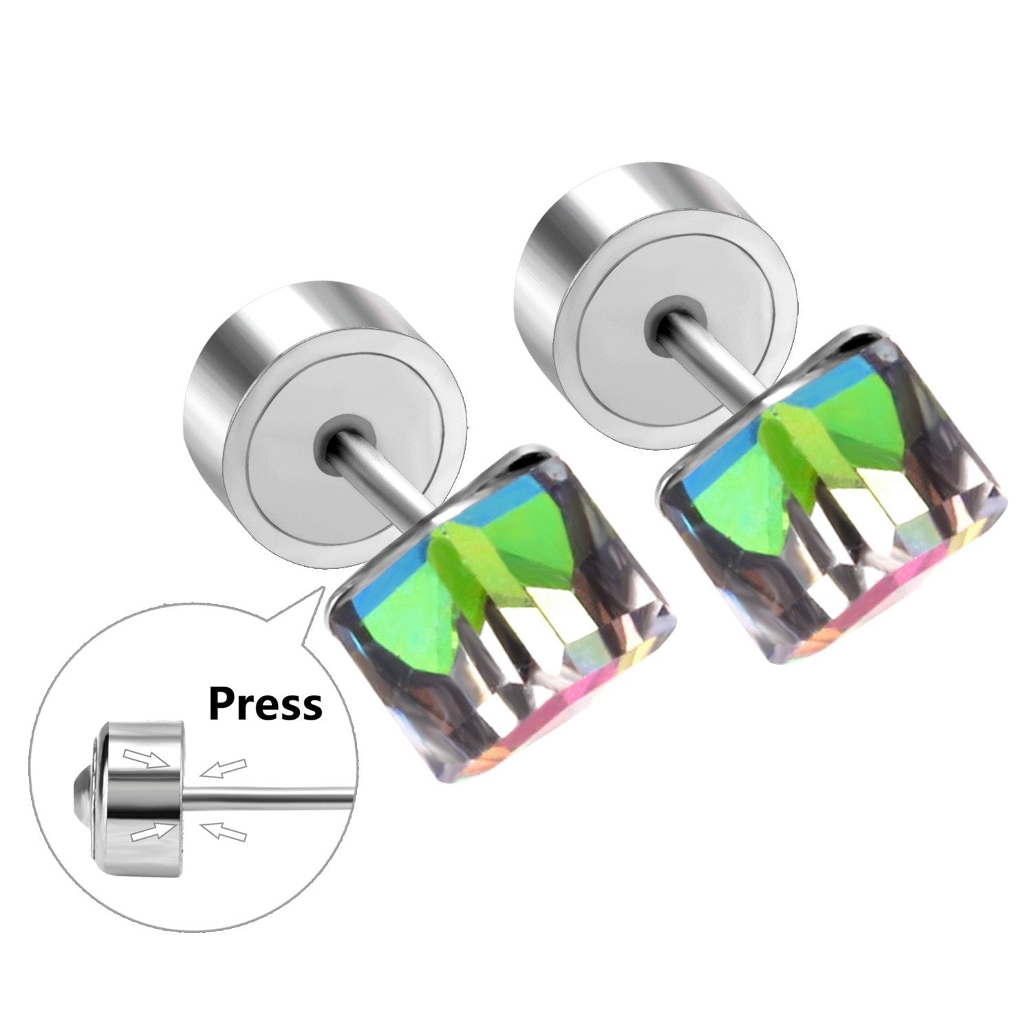 ASON Square Stud Earrings for Women/Girl Stainless Steel Silver Color Cubic Zirconia  Earring Collier Female Accessories asonjewelry