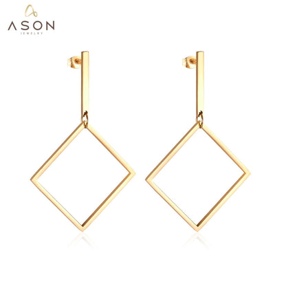 ASON Earrings for Women Gold Color Geometry Dangle Drop Earrings Stainless Steel Accessories Bijoux Party Dropshipping Gift asonjewelry