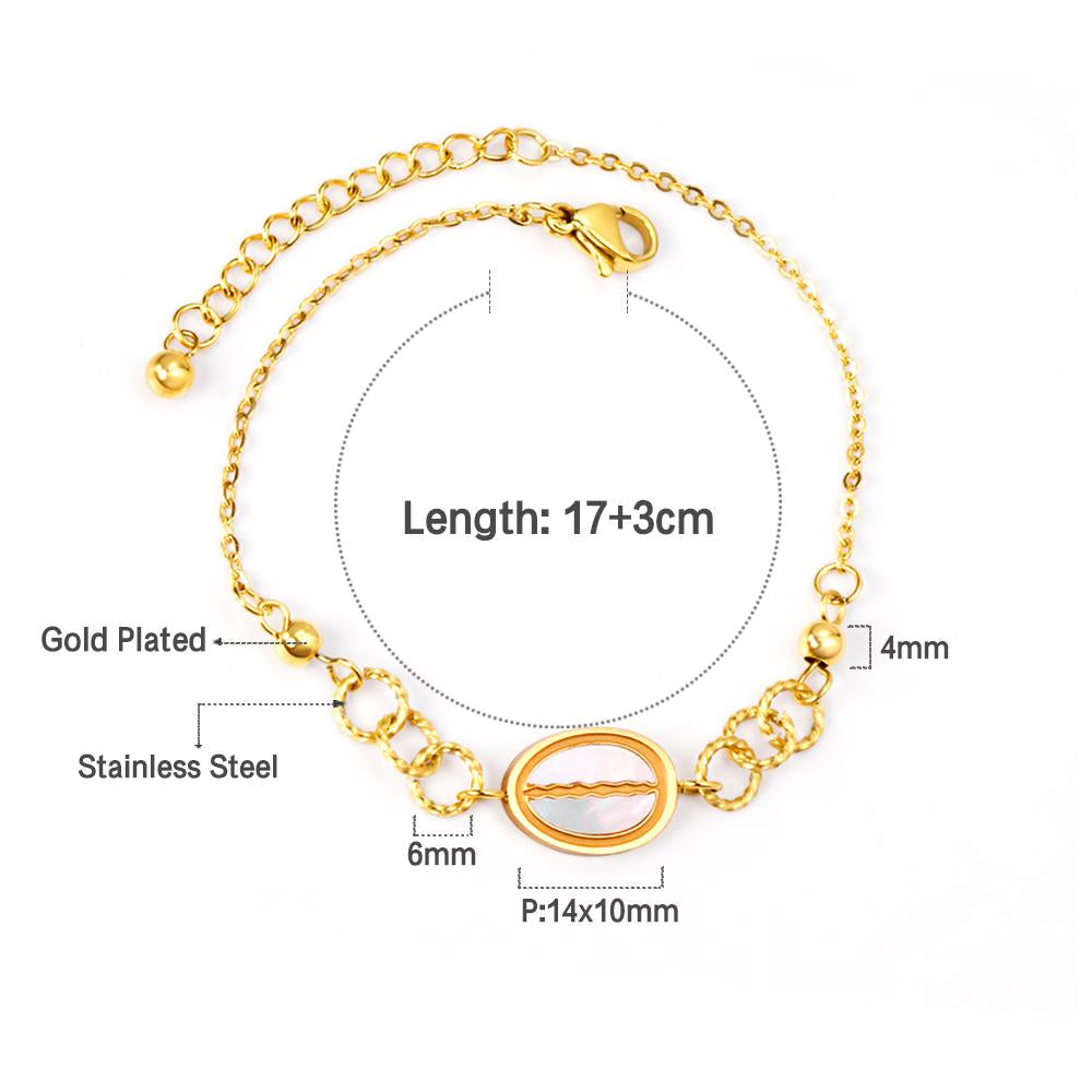 ASON Simple Style Shell Shape Charm Bracelet Gold Color Stainless Steel Bangle with Extender 17+3cm for Women Gift Jewelry asonjewelry