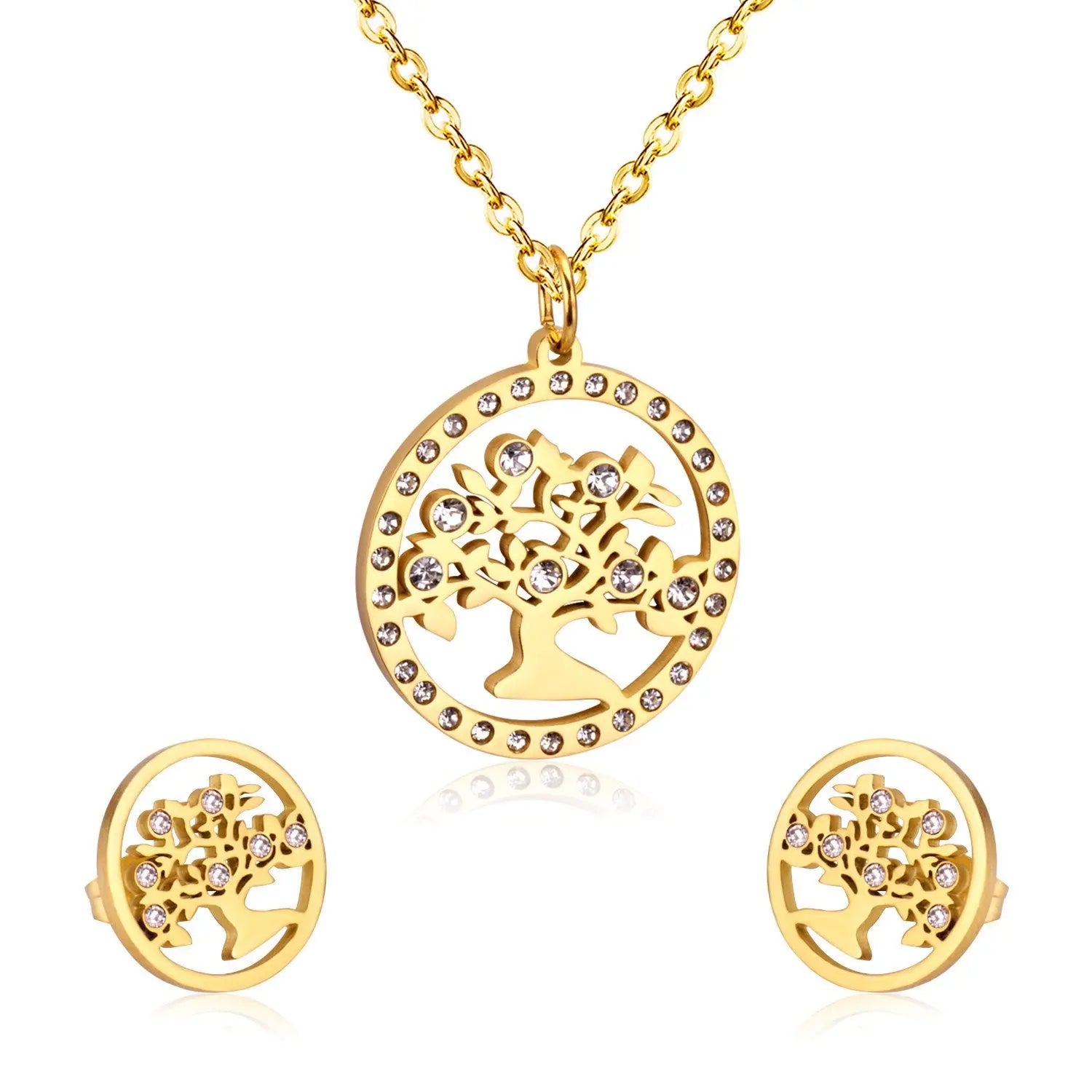 Korean Wedding Dubai Stainless Steel Jewelry Sets Tree Necklace Earrings For Women African Fashion Jewelry Sets asonjewelry