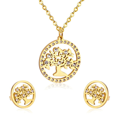 Korean Wedding Dubai Stainless Steel Jewelry Sets Tree Necklace Earrings For Women African Fashion Jewelry Sets asonjewelry