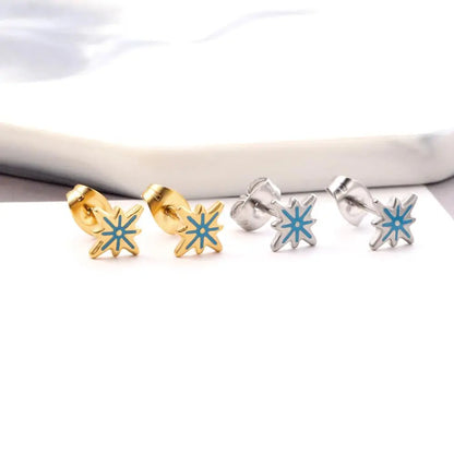 Stainless Steel Lucky Star Stud Earrings For Women Girls Gold Plated Silver Color Trendy Piercing Ear Wholesale asonjewelry