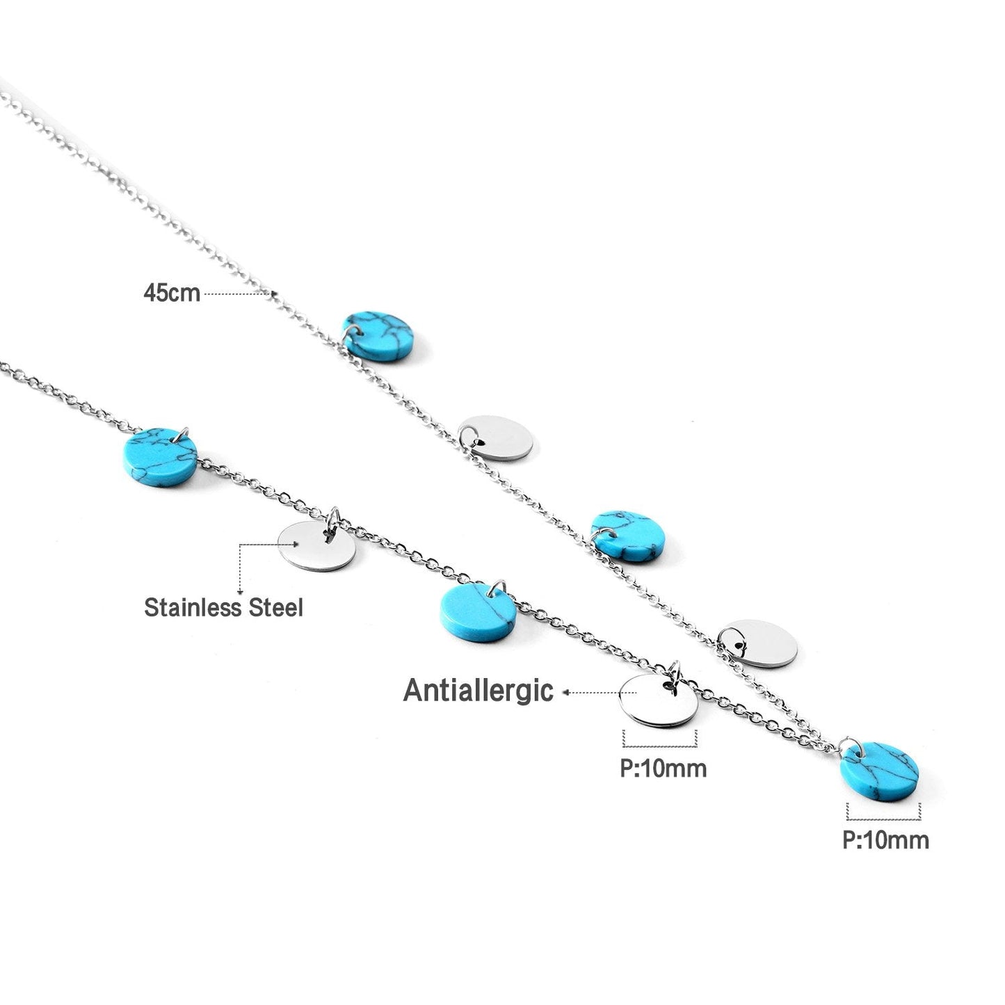 ASON 10mm Round Handmade Blue Stone Choker Collars Necklaces Stainless Steel Silver Color Chains Pendant Necklace Female asonjewelry