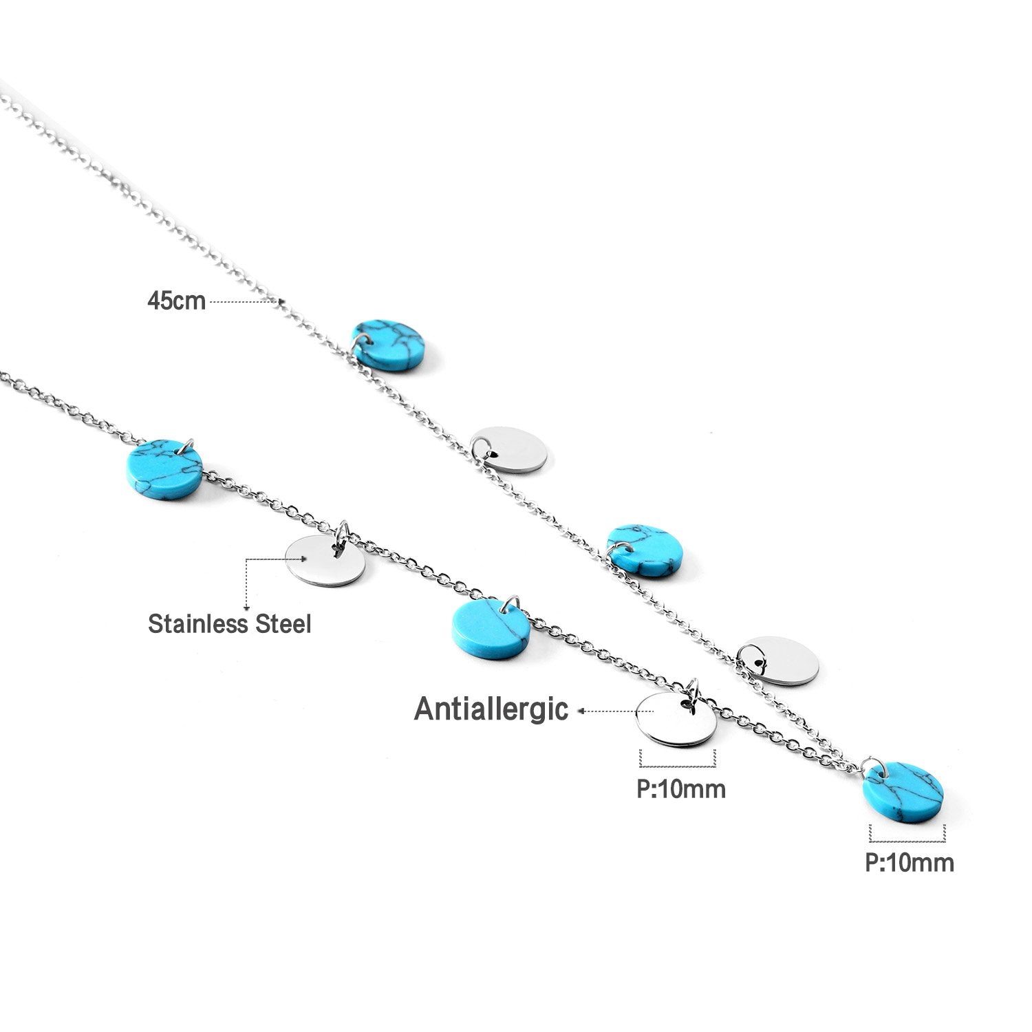 ASON 10mm Round Handmade Blue Stone Choker Collars Necklaces Stainless Steel Silver Color Chains Pendant Necklace Female asonjewelry