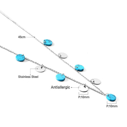 ASON 10mm Round Handmade Blue Stone Choker Collars Necklaces Stainless Steel Silver Color Chains Pendant Necklace Female asonjewelry