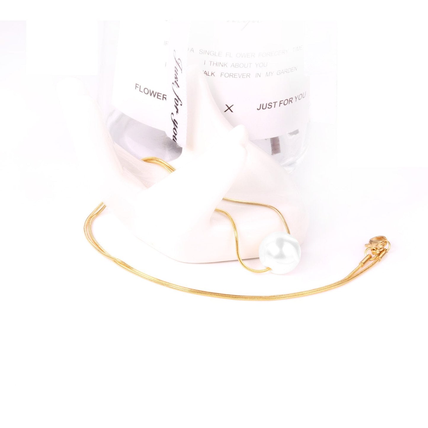 ASON Gold Color Imitation Pearl Pendant Necklace Stainless Steel Snake Chains Necklaces Simple Accessories Women/Girl Party asonjewelry