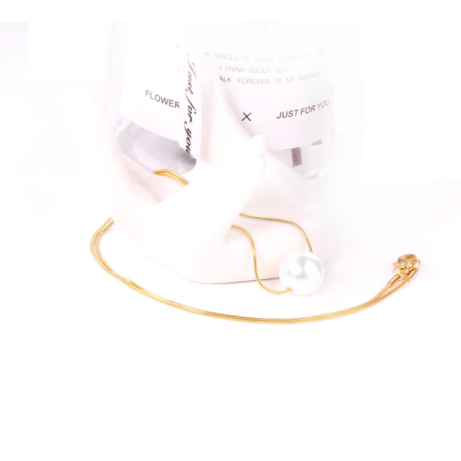 ASON Gold Color Imitation Pearl Pendant Necklace Stainless Steel Snake Chains Necklaces Simple Accessories Women/Girl Party asonjewelry