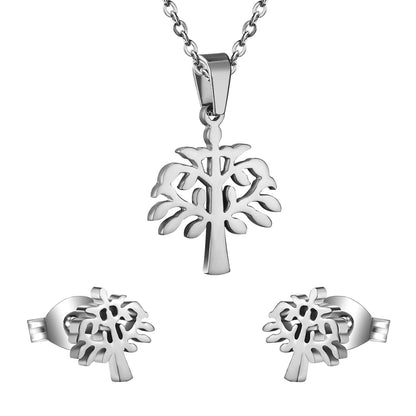 ASON Top 316L Stainless Steel Gold Color Jewelry Sets for Women 2019 Plant Pendant Necklace Small Stud Earrings for Femme asonjewelry