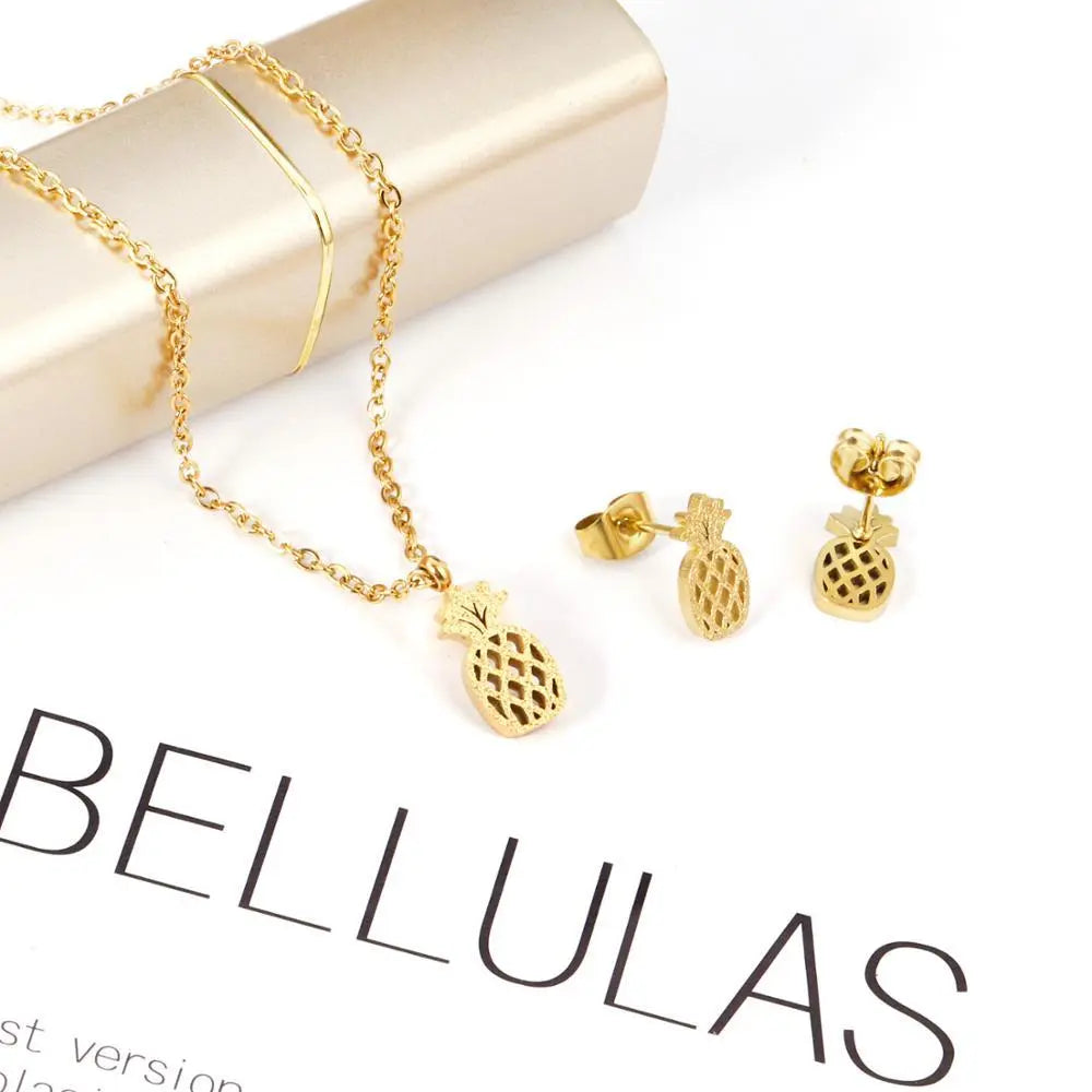 Pineapple Cute Stainless Steel African Jewellery Sets Bridal Dubai Gold Color Wedding Jewelry Sets For Women Girls asonjewelry