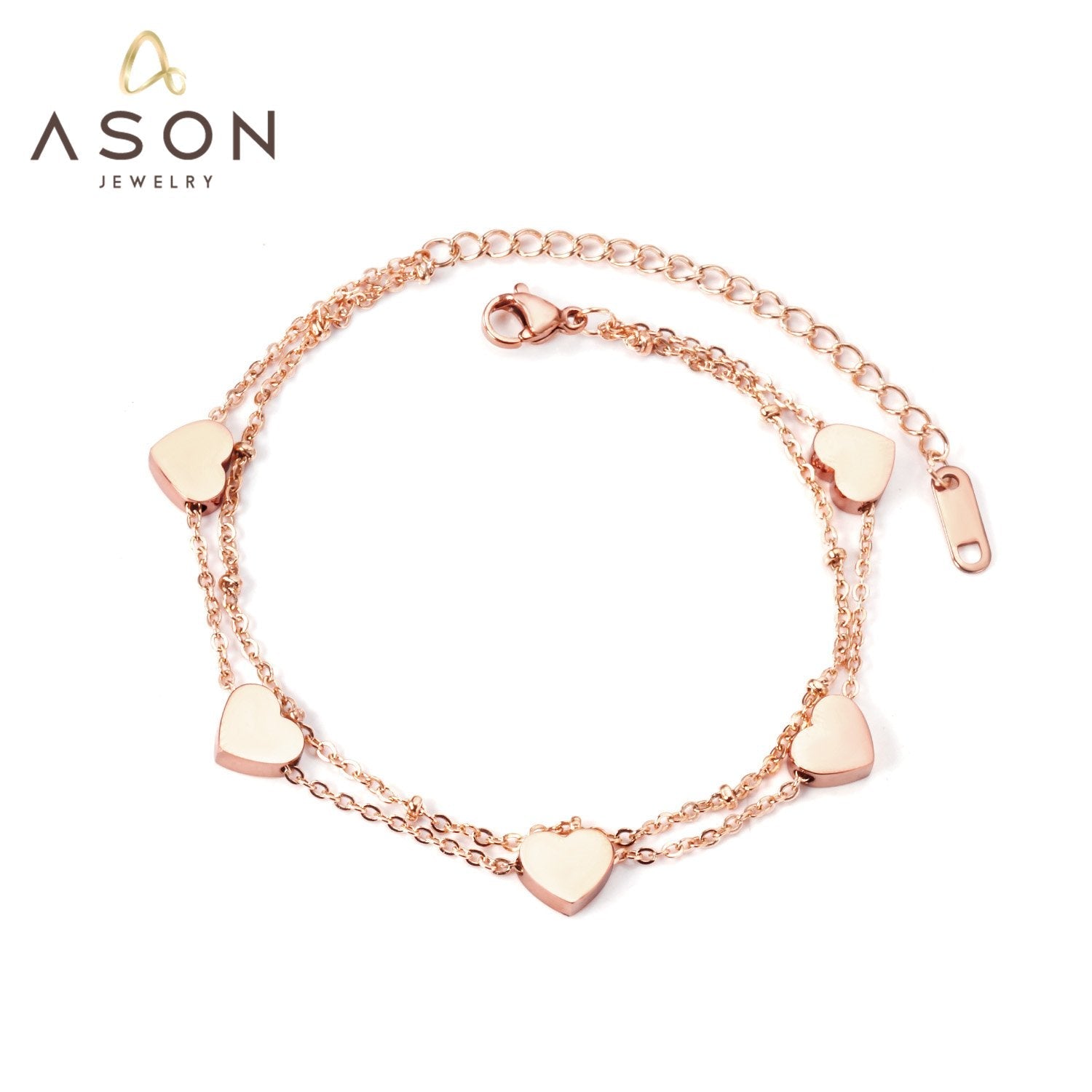 ASON Multi-layer Heart Charm Bracelet Gold Color Stainless Steel Bangle with Extender for Women Girl Fashion Jewelry Gift asonjewelry
