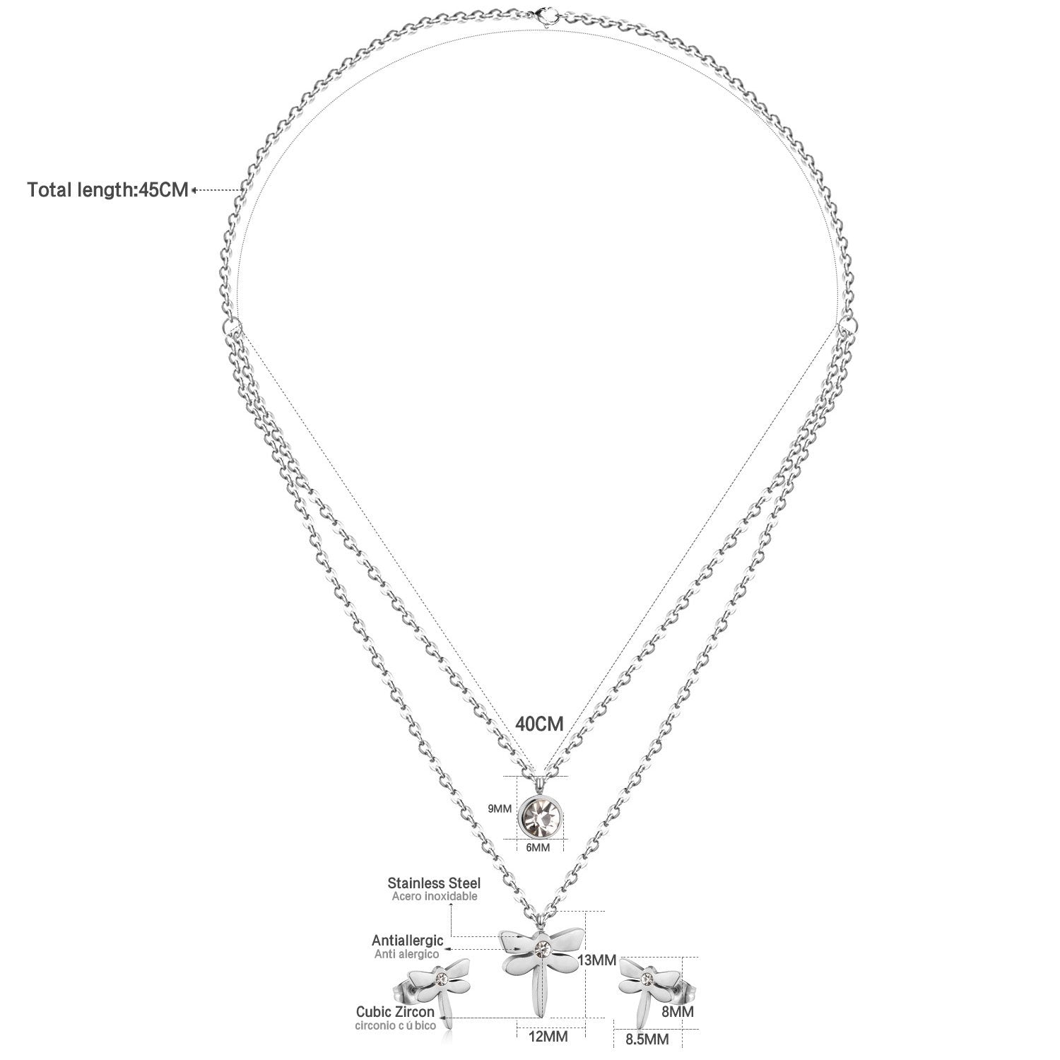 ASON Top 316L Stainless Steel Dragonfly Necklace Pendant Bridal Wedding Jewelry Set for Women 2019 Small Stud Earring Sets asonjewelry