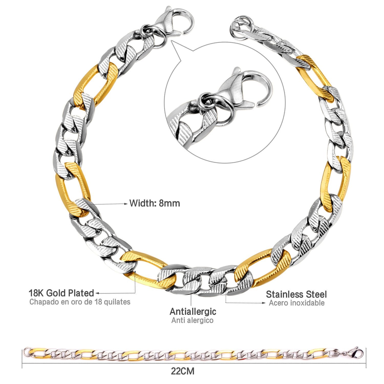 ASON 8mm Stainless Steel Chain Gold Color Cuban Link Bracelet Bangle for Men Women Party Gift Wholesale Fashion Jewelry asonjewelry