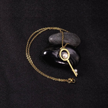 Fake Pearl Key Pendant Necklace For Men Women Jewelry Stainless Steel Necklaces Collars Collier Accoessries mujer asonjewelry
