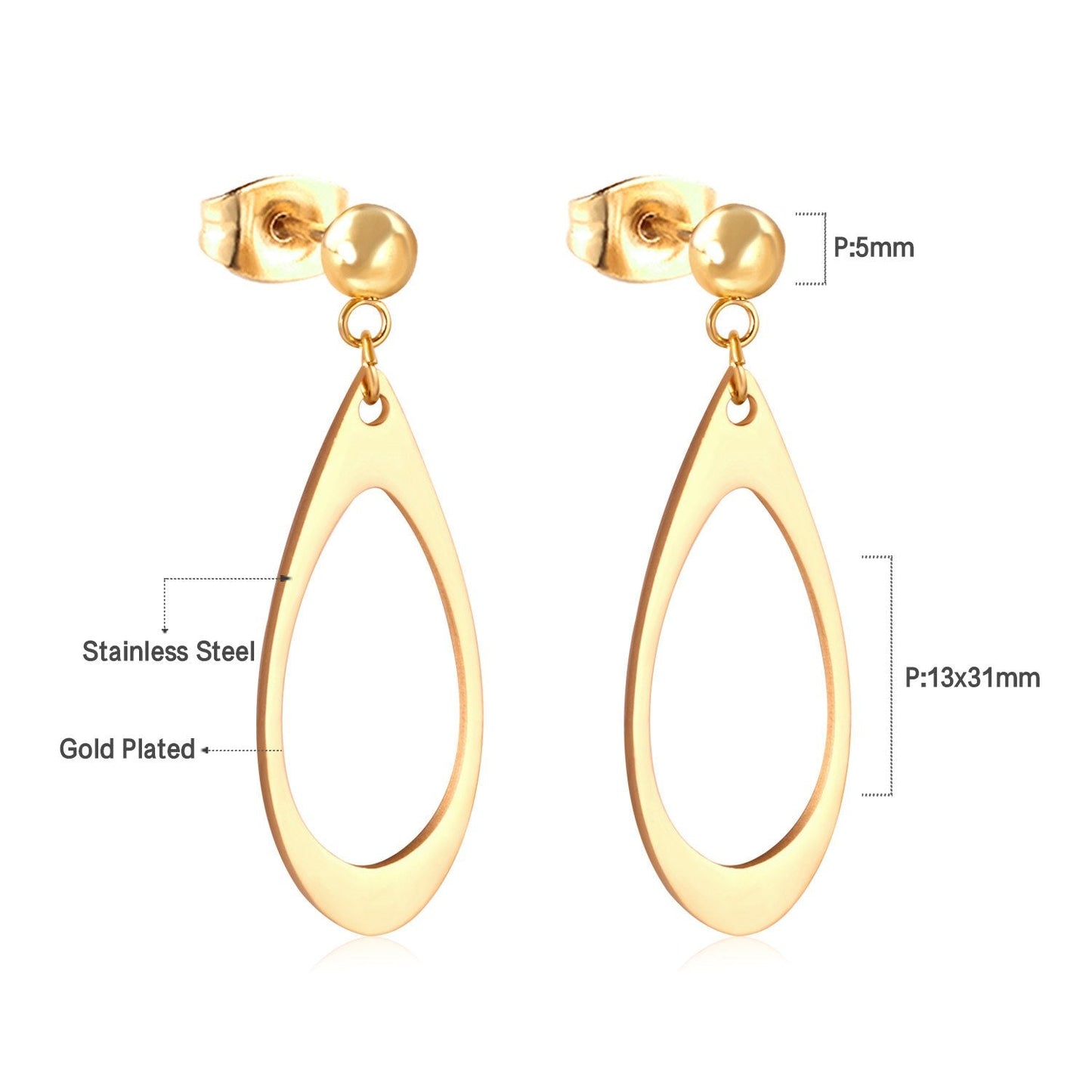 ASON Stainless Steel Stylish Hollow Oval Dangle Earrings Gold Color Piercing Drop Earring for Women Accessories Jewelry asonjewelry