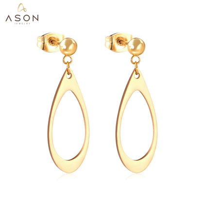 ASON Stainless Steel Stylish Hollow Oval Dangle Earrings Gold Color Piercing Drop Earring for Women Accessories Jewelry asonjewelry