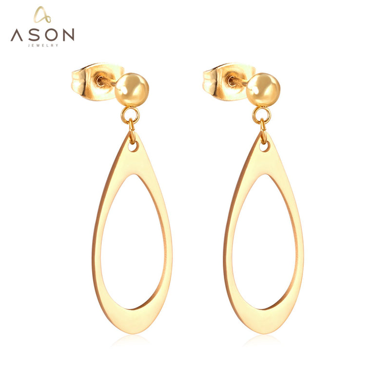 ASON-pendientes colgantes ovalados huecos para mujer, aretes colgantes de acero inoxidable, Color dorado, Piercing, accesorios de joyería