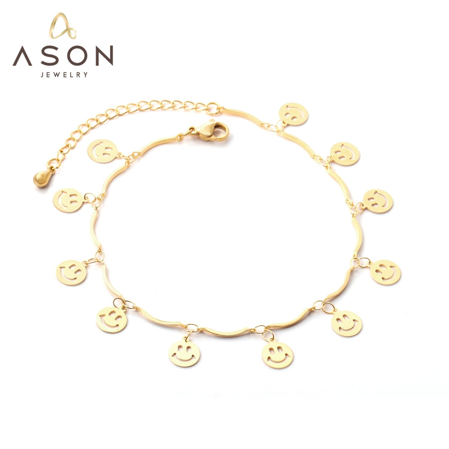 ASON Sweet Barefoot Smiley Face Anklet Chain Stainless Steel Gold Color for Women Gift Foot Chain Accessories Jewelry asonjewelry
