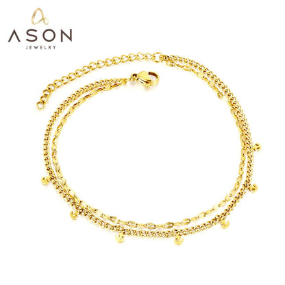 ASON Trendy Anchor Accessories Multi-layer Link Chains Anklets Gold Color Stainless Steel For Women Girl Foot Jewelry Party asonjewelry