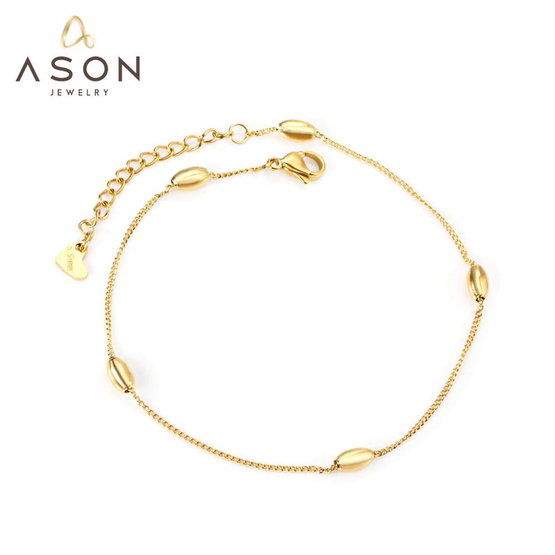 ASON Bead Anklet Foot Chains Gold Color Stainless Steel for Women Beach Jewelry Simple Leg Chain 23+5cm with Extender