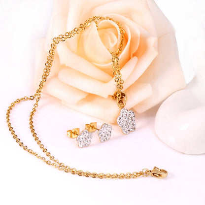 Asonjewelry CZ Flower Gold Color Wedding Jewelry Set for Women 316L Stainless Steel Necklace Pendants Small Stud Earring asonjewelry