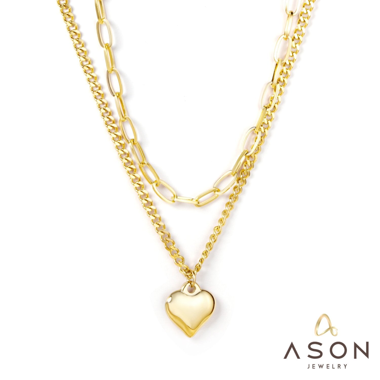ASON Trendy Multi Layer Heart Pendant Stainless Steel Gold Color Chain Choker for Women Girl Fashion Jewelry Party Gift asonjewelry