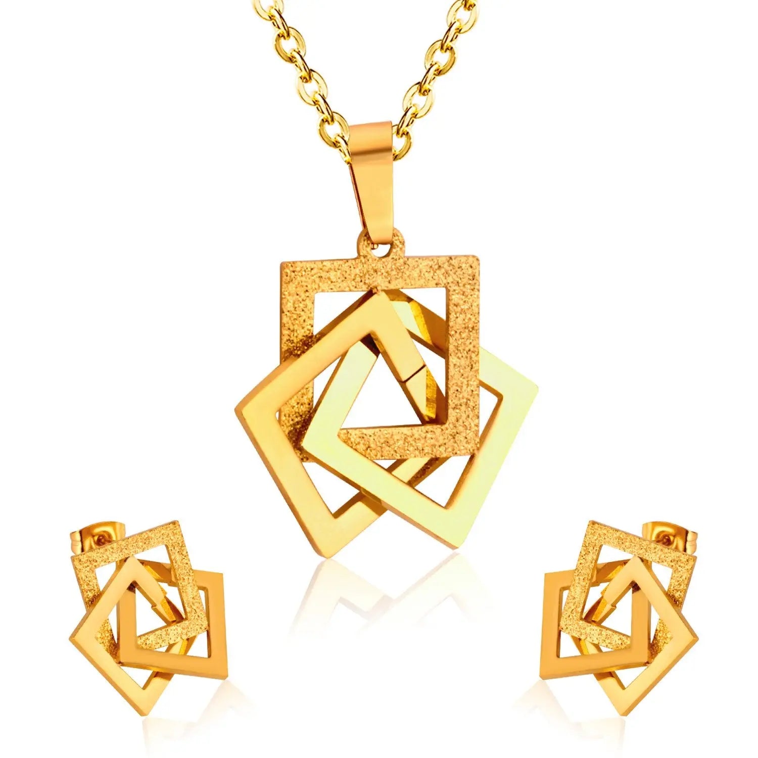 Square Shape Stainless Steel Gold/Silver Color Necklaces Earrings Sets For Women Party Jewelry Set pendientes mujer asonjewelry