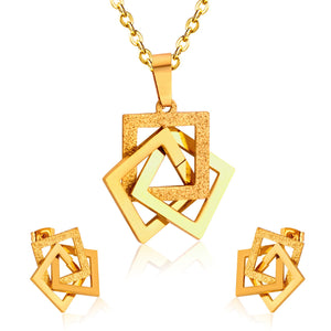 Square Shape Stainless Steel Gold/Silver Color Necklaces Earrings Sets For Women Party Jewelry Set pendientes mujer