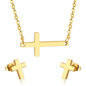 New Punk Jewelry Sets Stainless Steel Cross Necklace Gold Dubai Indian Earring Jewellery Sets For Women Accessories