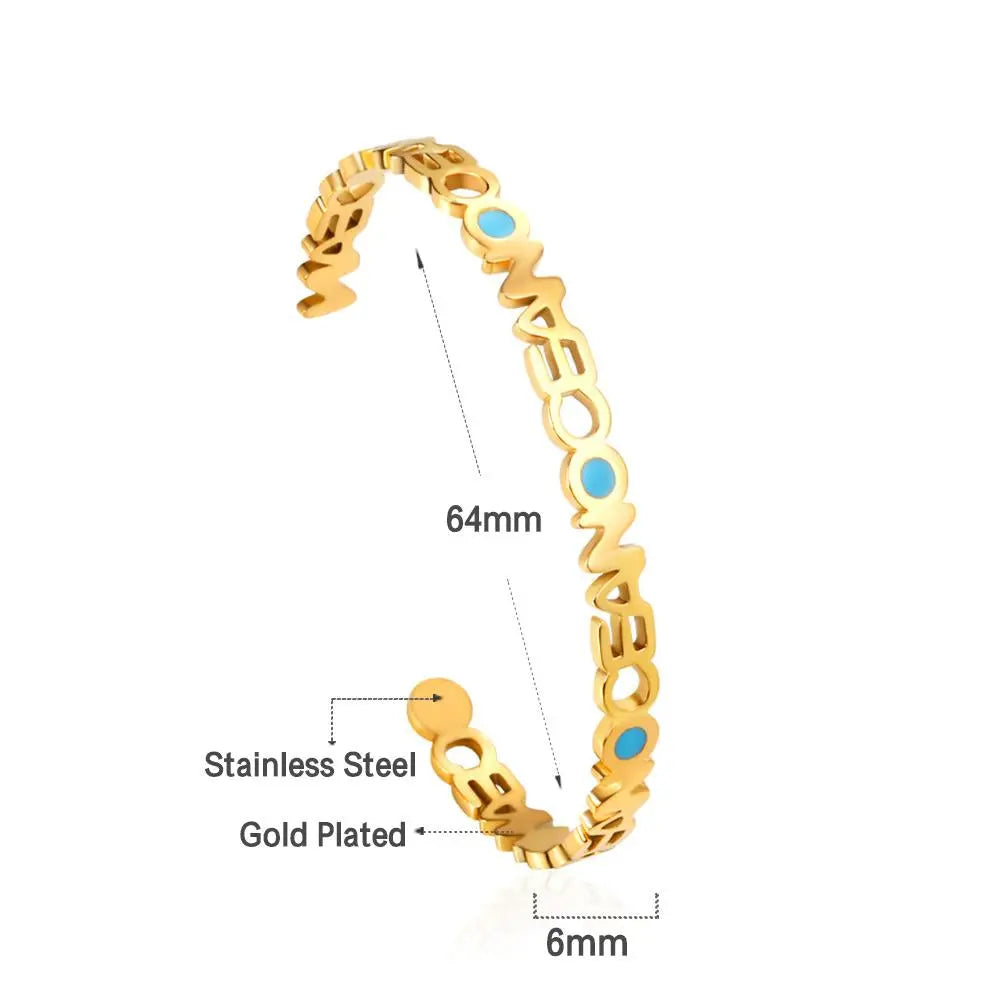 Mental Cuff Bracelets For Female Letter Stainless Steel Bangles With Blue Printed Christmas Vibe Trendy Jewelry Man asonjewelry