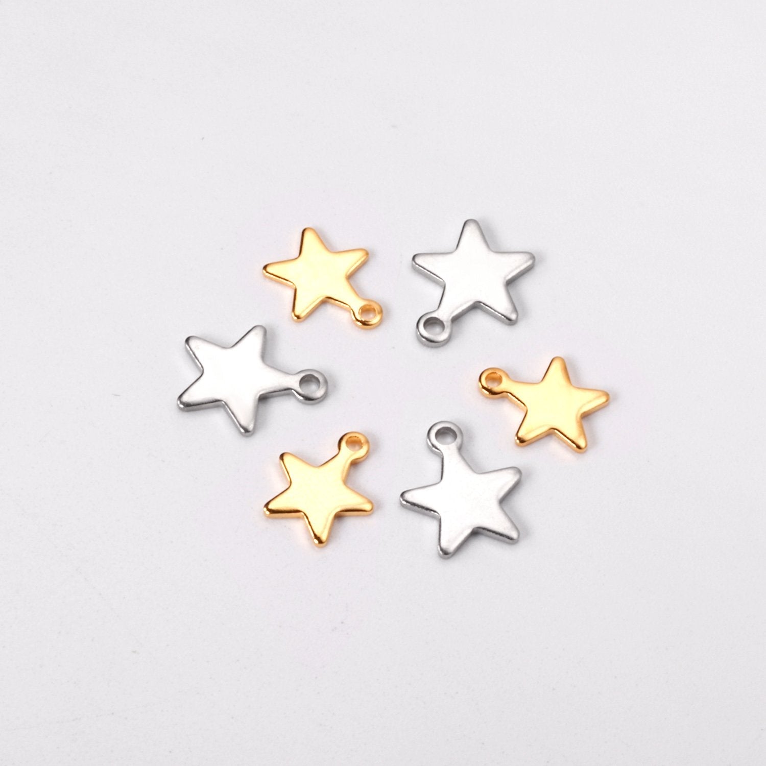 ASON 100 Pcs/Lot Star Charms 316L Stainless Steel Stars Pendant Gold Silver Color With Holes For DIY Jewelry Making Supplies asonjewelry