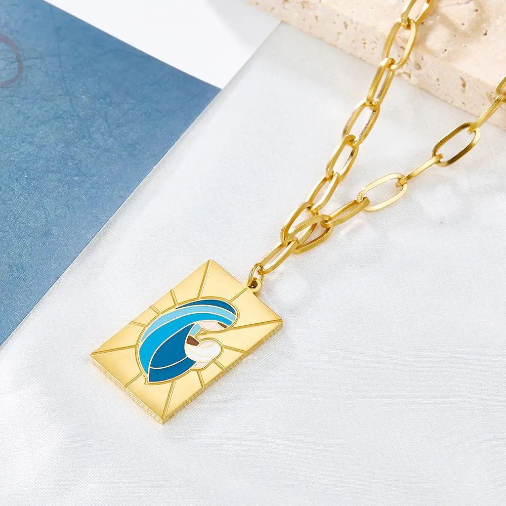 Purple Collier Blue Pattern Jewelry Link Chain Necklace For Woman Designer Charms 2022 New Aesthetic Girls Colliers asonjewelry