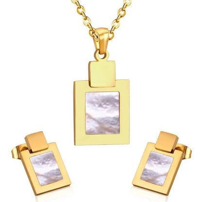 Cute Style Square Shell Necklace Earring Sets For Women Girl Jewelry Sets With 45cm Chain 2 Color Choker Necklaces asonjewelry