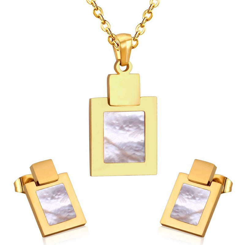 Conjuntos de pendientes y collar de concha cuadrada de estilo lindo para mujer y niña, conjuntos de joyería con cadena de 45cm, collares de gargantilla de 2 colores