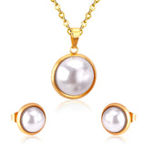 Half Imitation Pearl Stainless Steel Necklace Earrings Set Gold/Silver Color For Woman Wedding Jewellry Accessories