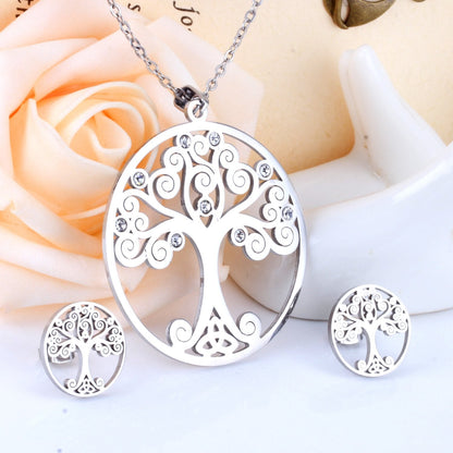 ASON 316L Stainless Steel Bridal Inner Tree Pendant Wedding Jewelry Set for Women 2019 Necklace Pendant Small Stud Earring asonjewelry