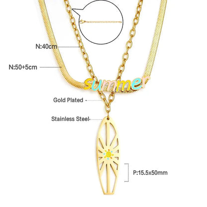Flat Snake Chain 18K Gold Plated Color Double Layer Necklaces Summer Jewelry For Woman Pendients Design Collier asonjewelry