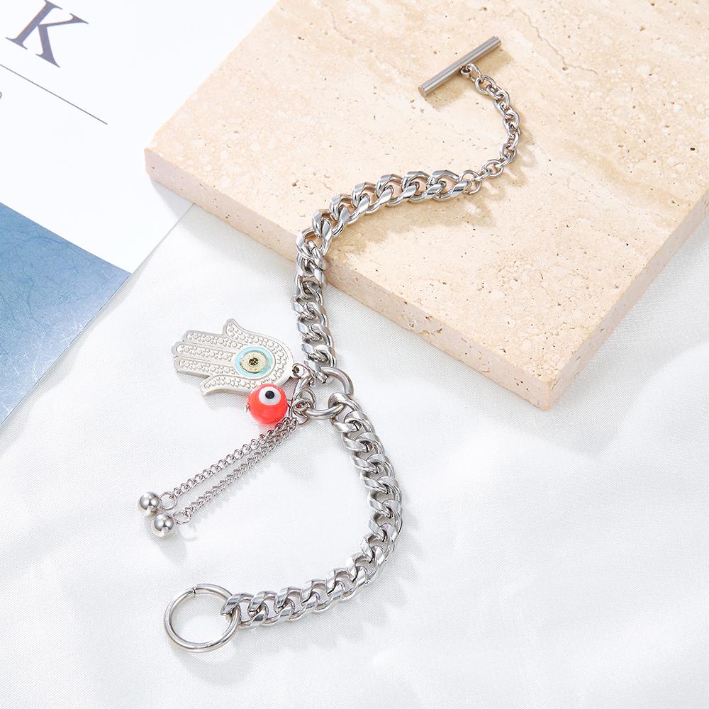 ASON Hand And Red Eye Shape Accessries With Beads Link Chians Bracelet Gold Color Stainless Steel For Women Summer Jewelry asonjewelry