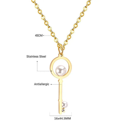 Fake Pearl Key Pendant Necklace For Men Women Jewelry Stainless Steel Necklaces Collars Collier Accoessries mujer asonjewelry