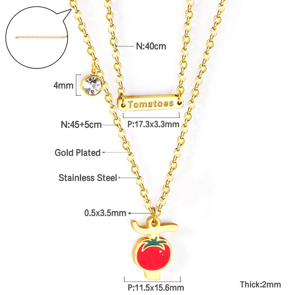ASON Tomato Pendant Multi Layer Necklace Gold Color Stainless Steel Chain with Cubic Zirconia for Women Girl Fashion Gift asonjewelry
