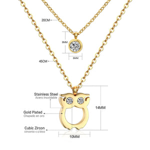 ASON collares de cadenas dobles, collares de 45cm, joyería, collares con colgante de búho, accesorios de circonia cúbica redonda, bisutería femenina
