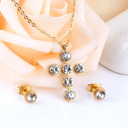 Jewelry Set Women Cross AAA Crystal Pendant Chain Necklace Stainless Steel Dubai African Jewelry Sets Christmas asonjewelry