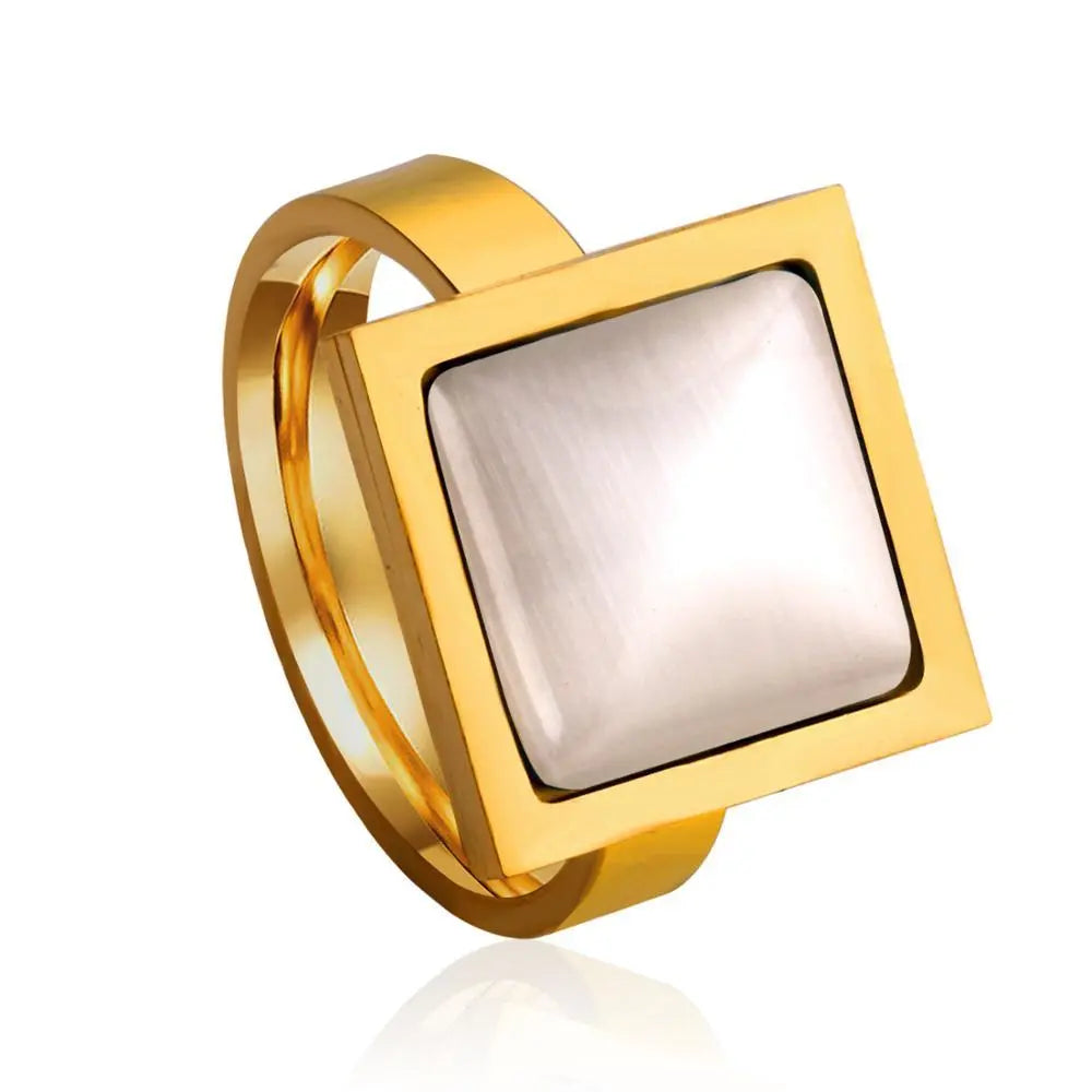 Brand New Stainless Steel Fashion Rings Opals Stone Ring Square Vintage Jewelry asonjewelry