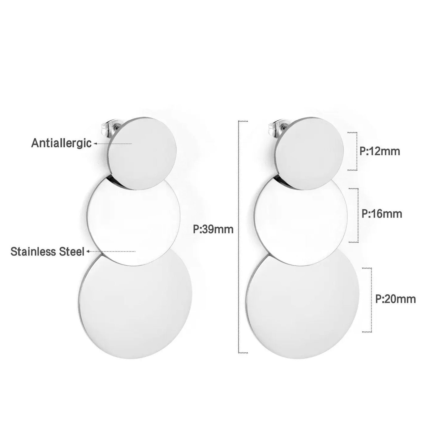 Jewelry Korean Round Layers Gold Color Drop&Dangle Earing Stainless Steel Earrings For Women 2020 Pendientes arete asonjewelry