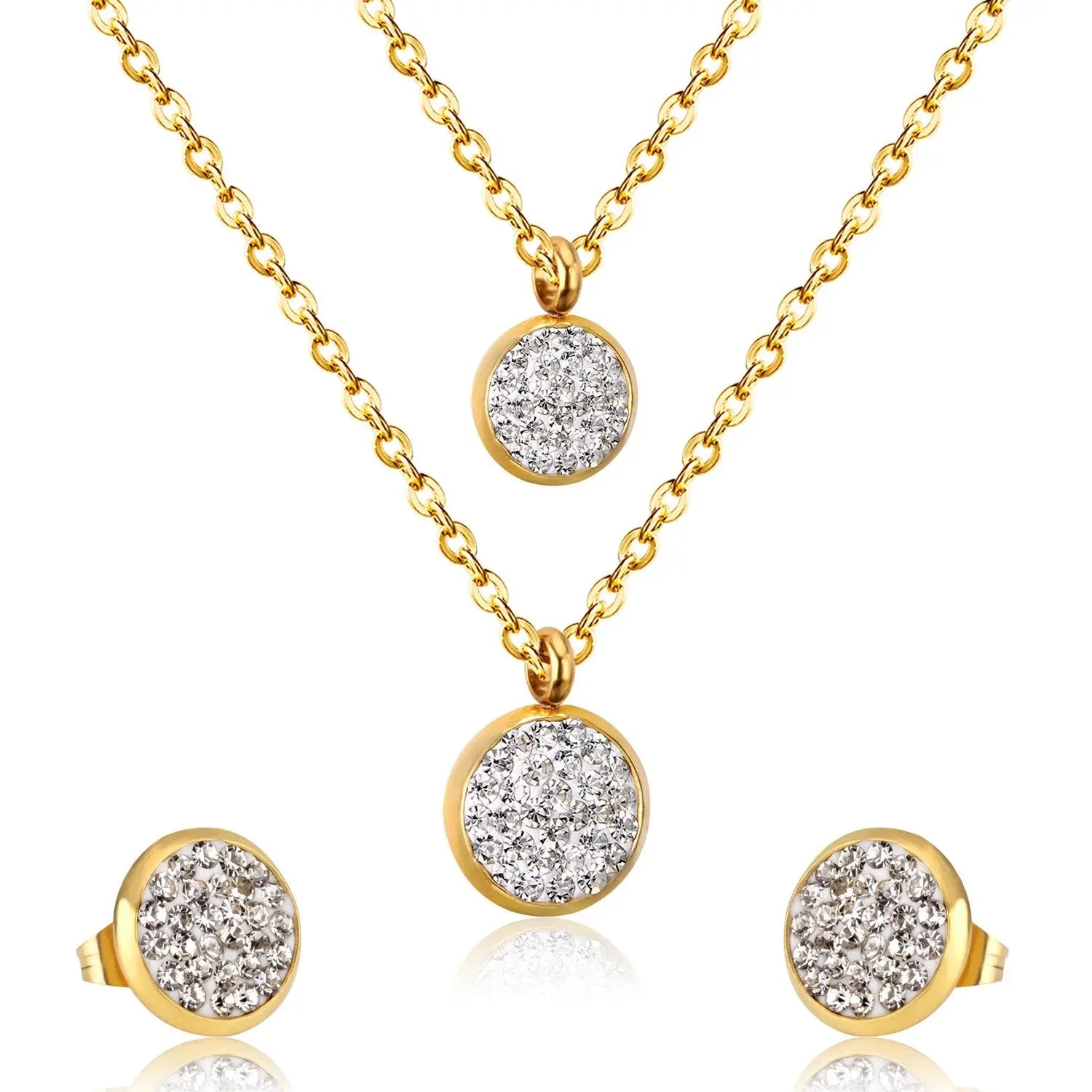 Fashion Cubic Zirconia Pendant Necklace Earrings Set For Woman Bride Wedding Jewelry Accessories pendientes bijoux asonjewelry