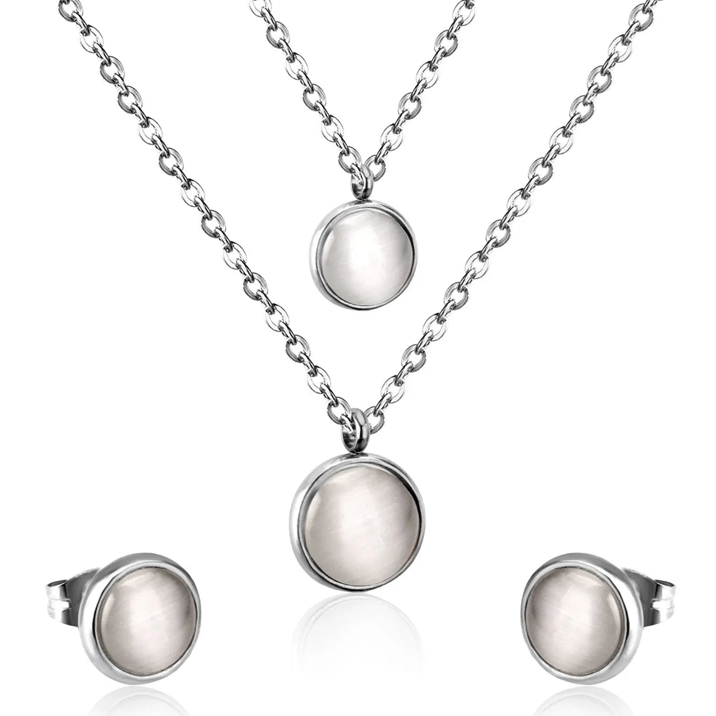 Fashion Elegant Luxury Double Chain Stainless Steel Necklaces Earrings Sets For Ladies Wedding Jewellry pendientes asonjewelry