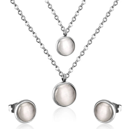 Fashion Elegant Luxury Double Chain Stainless Steel Necklaces Earrings Sets For Ladies Wedding Jewellry pendientes asonjewelry