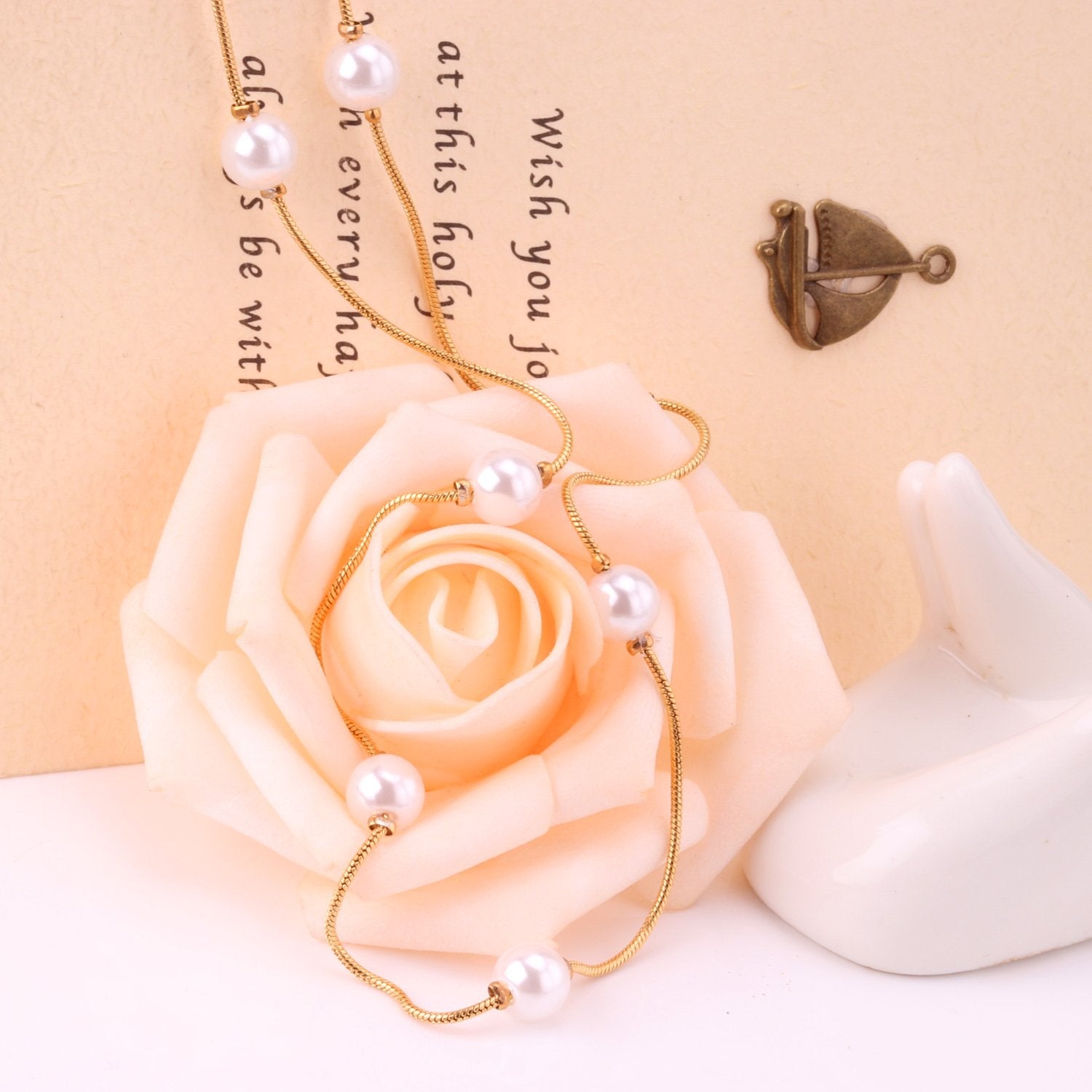 ASON White Black Round Imitation Pearl Pendant Necklace Gold Color Stainless Steel Snake Chain Jewelry Gift Party Chokers asonjewelry