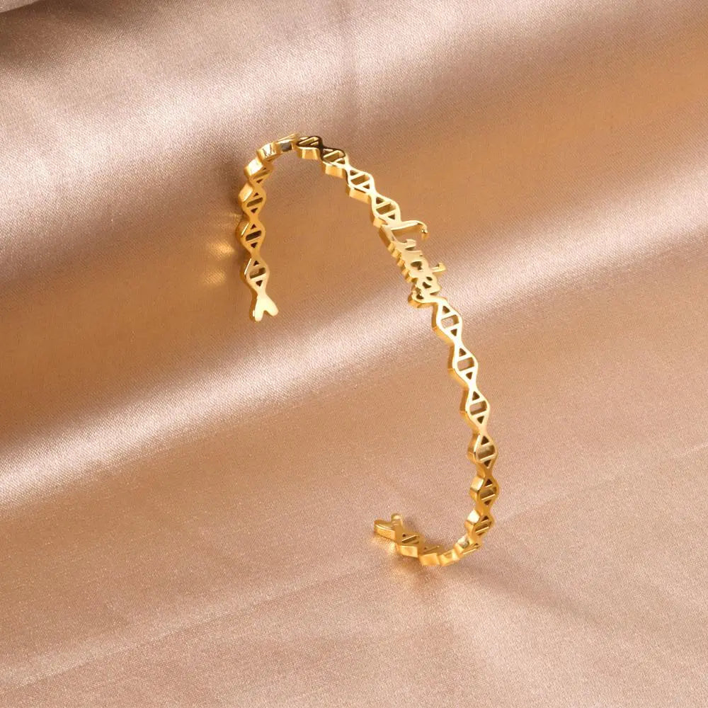 Geometric Statement Bangles Stainless Steel Letter Lucky Cuff Bracelets On Hand For Friends Gifts Girls Birthday asonjewelry