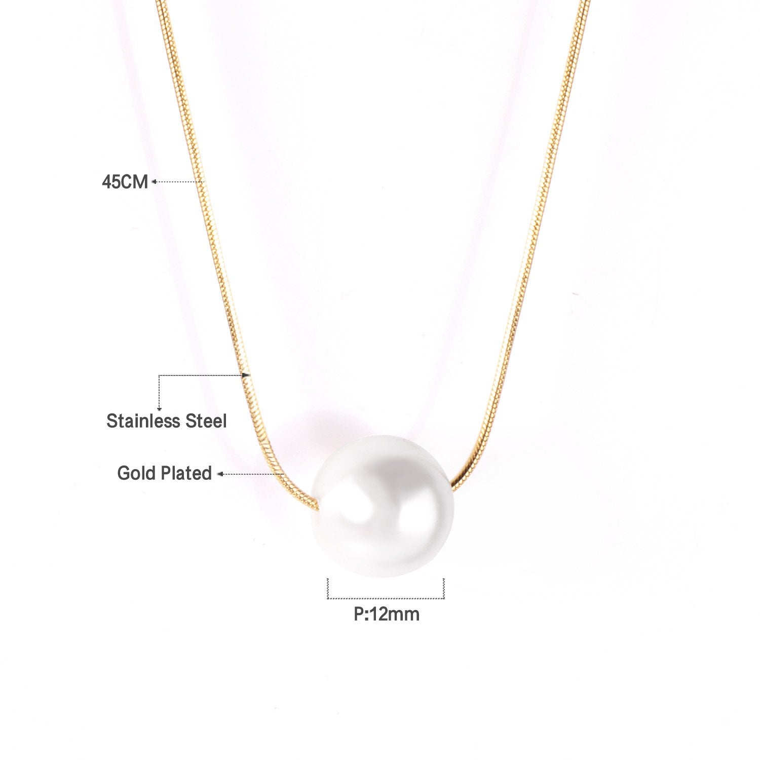 ASON Gold Color Imitation Pearl Pendant Necklace Stainless Steel Snake Chains Necklaces Simple Accessories Women/Girl Party asonjewelry