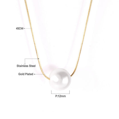 ASON Gold Color Imitation Pearl Pendant Necklace Stainless Steel Snake Chains Necklaces Simple Accessories Women/Girl Party asonjewelry